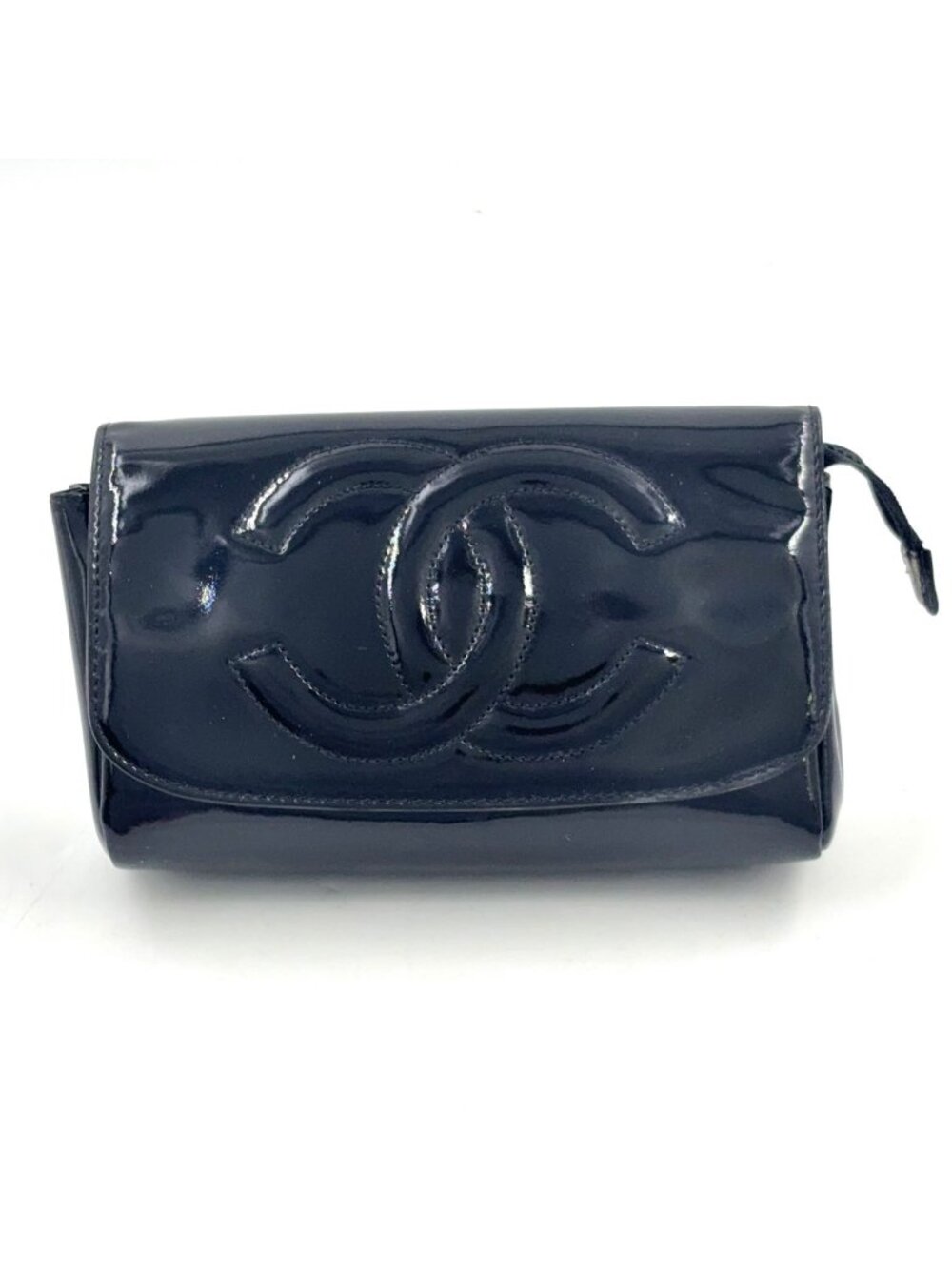 Chanel CC Logo Patent Leather Black Pouch Gold